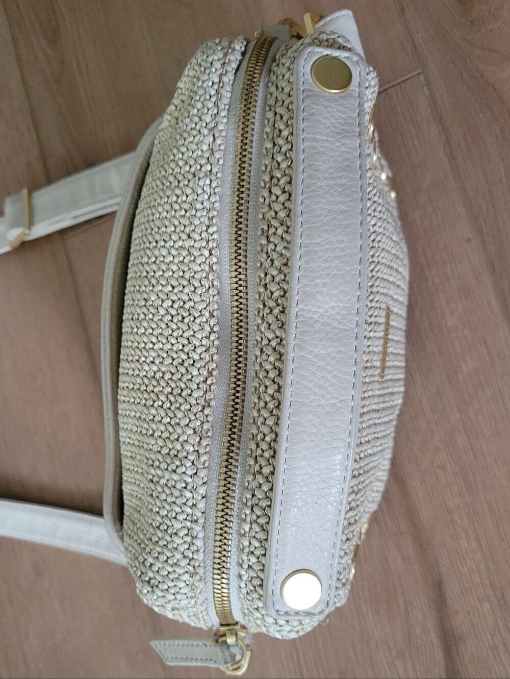 Hammitt Daniel Raffia Small Bag Crossbody Stone White Woven Gold Tan Leather - Picture 3 of 9